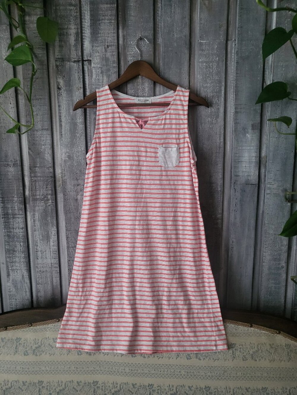 Massana Homewear Spain Coral Pink Striped Tank Loungewear Dress Large